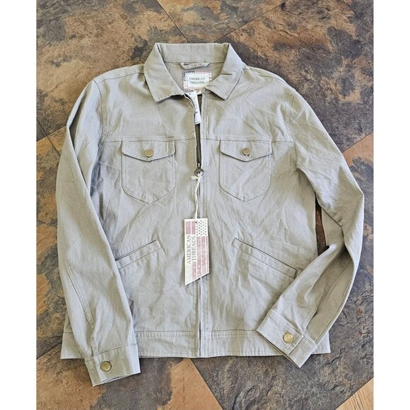 American Threads Midweight Denim Vintage Khaki Men's Jacket Size M - Picture 2 of 12